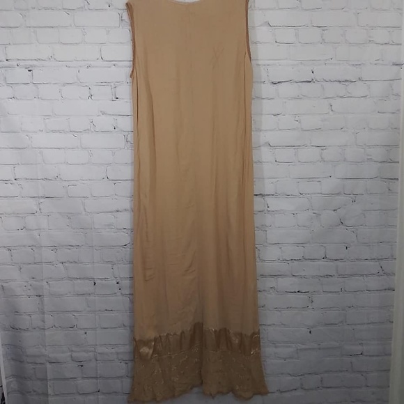 Nooshin Femme Tan Linen Blend Maxi Dress Sz Large - Picture 5 of 6